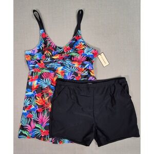 Huskary Women Floral Tummy Control V Neck Tankini Swimsuit Set Size Plus 22W NWT